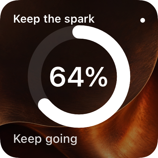Ember: editable 64 percent progress ring over glowing copper