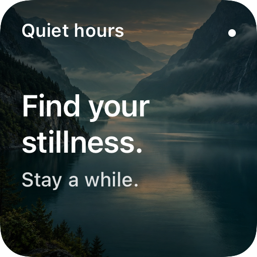 Fjord: Find your stillness, over a misty green mountain lake