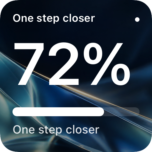 Prism template: a personal progress goal at 72 percent over luminous blue glass